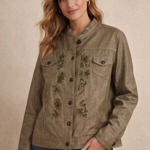 Chico's Metallic Olive Utility Jacket